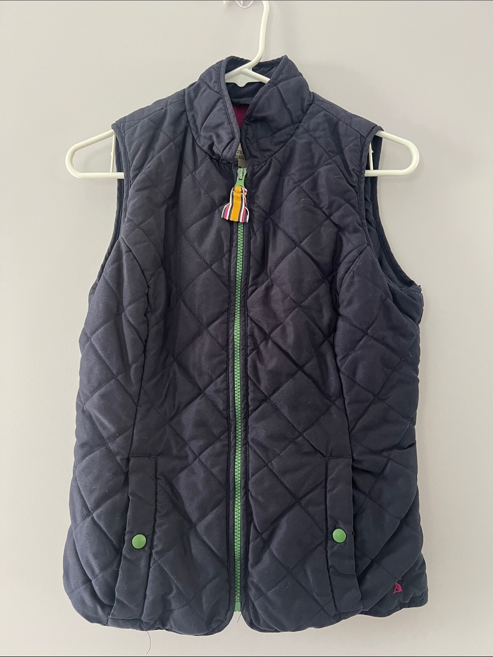 Joules Navy Quilted Vest with Green Trim